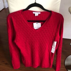 NWT Liz Claiborne Red V-neck cable knit, long sleeve, sweater, size XL